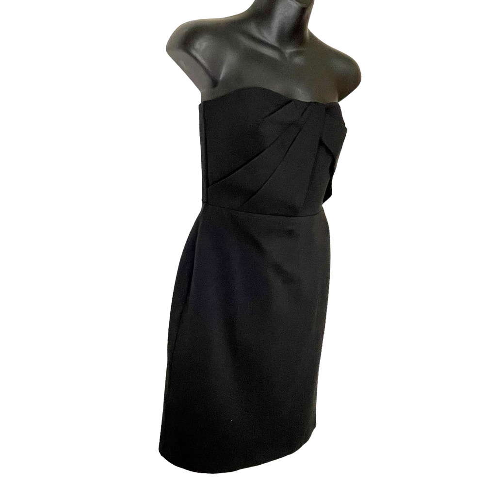 Ann Taylor Strapless Lined Satin Finish Black Cocktail Dress LBD Size 0 - Picture 3 of 9
